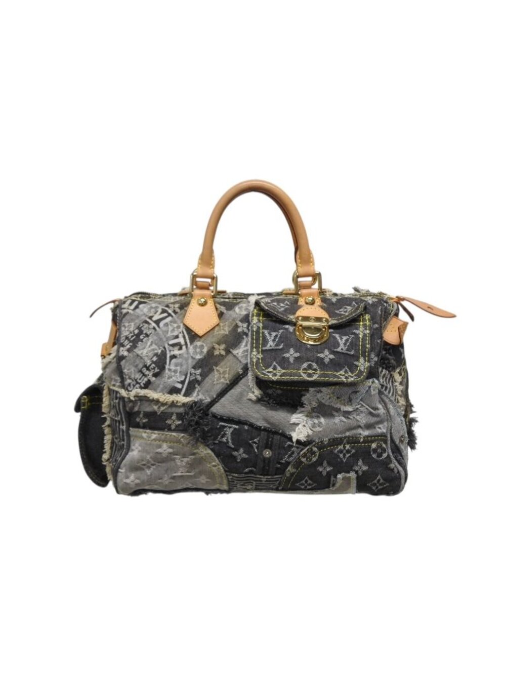 Louis Vuitton Speedy 30 Boston Bag Patchwork Monogram Denim Black